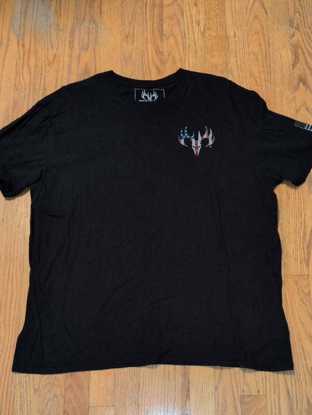 Black Short-Sleeve Crewneck Tee with American Flag Buck Deer Logo